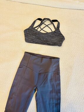 Lululemon Matching Set Grey Leggings + Strappy Sports Bra Size 4